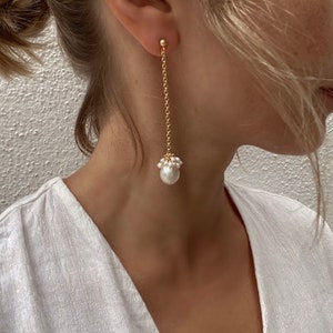 Pearl drop earrings, pearl chain dangle earrings image 2
