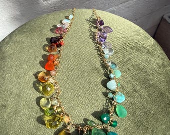 Rainbow Gemstone Necklace on Gold Filled Chain