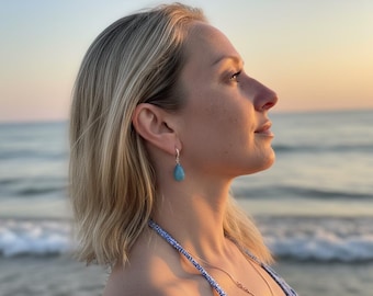 Aquamarine Earrings Sterling Silver, March Birthstone Teardrop Dangle, Ocean Blue Jewelry Gift