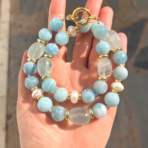 Chunky Aquamarine Halskette Cielo, Handgemachte Halskette, Statement Halskette, Geschenk für sie, Weihnachtsgeschenk
