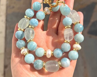 Chunky Aquamarine Necklace Cielo, Handmade necklace, Statement necklace, Gift for her, Christmas gift