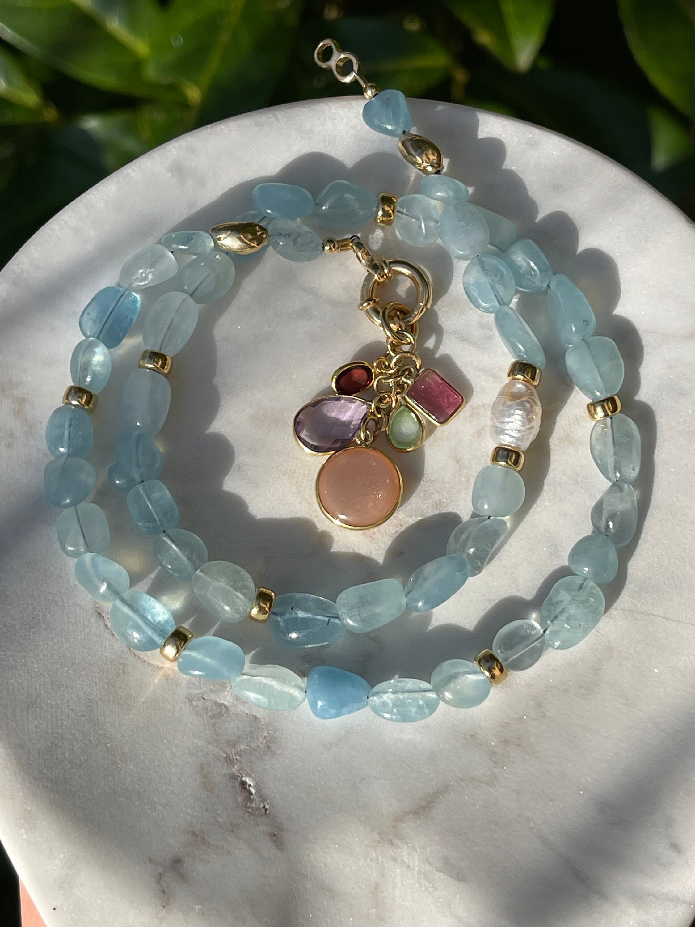 Aquamarine and Multi Gemstones Statement Necklace | Etsy