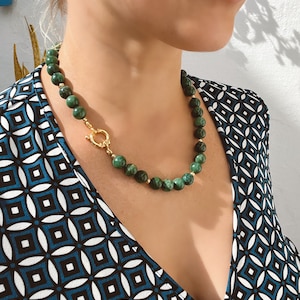 African Jade Beaded Necklace, Beaded necklaces for women, green gemstone necklaces, gift for mum, handmade jewelry
