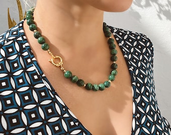 African Jade Beaded Necklace, Beaded necklaces for women, green gemstone necklaces, gift for mum, handmade jewelry