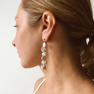 Keshi pearls drop earrings, gold filled silver studs