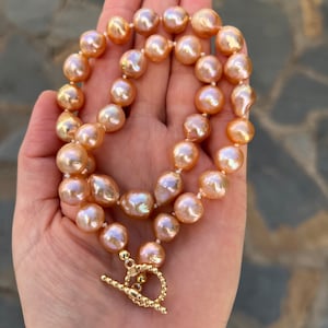 Golden Pearl Necklace, Baroque pearls, necklaces for women, Gift for her, Handmade jewelry