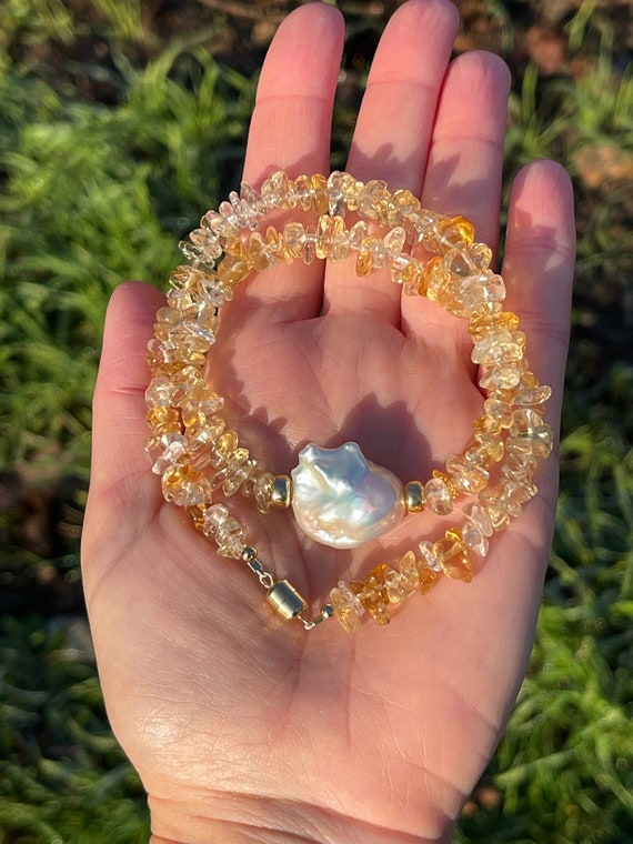 Baroque Citrine and Fresh Water Pearl 