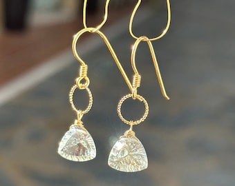 Dainty Prasiolite Drop Earrings, minimalist everyday earrings, gift for her, drop earrings, gemstone earrings