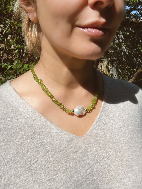 Buy Peridot and Pearl Necklace Sterling Silver 925 or Gold Filled Choker  Jewelry Gift for Her Minimalist Handmade MN098 Online in India - Etsy