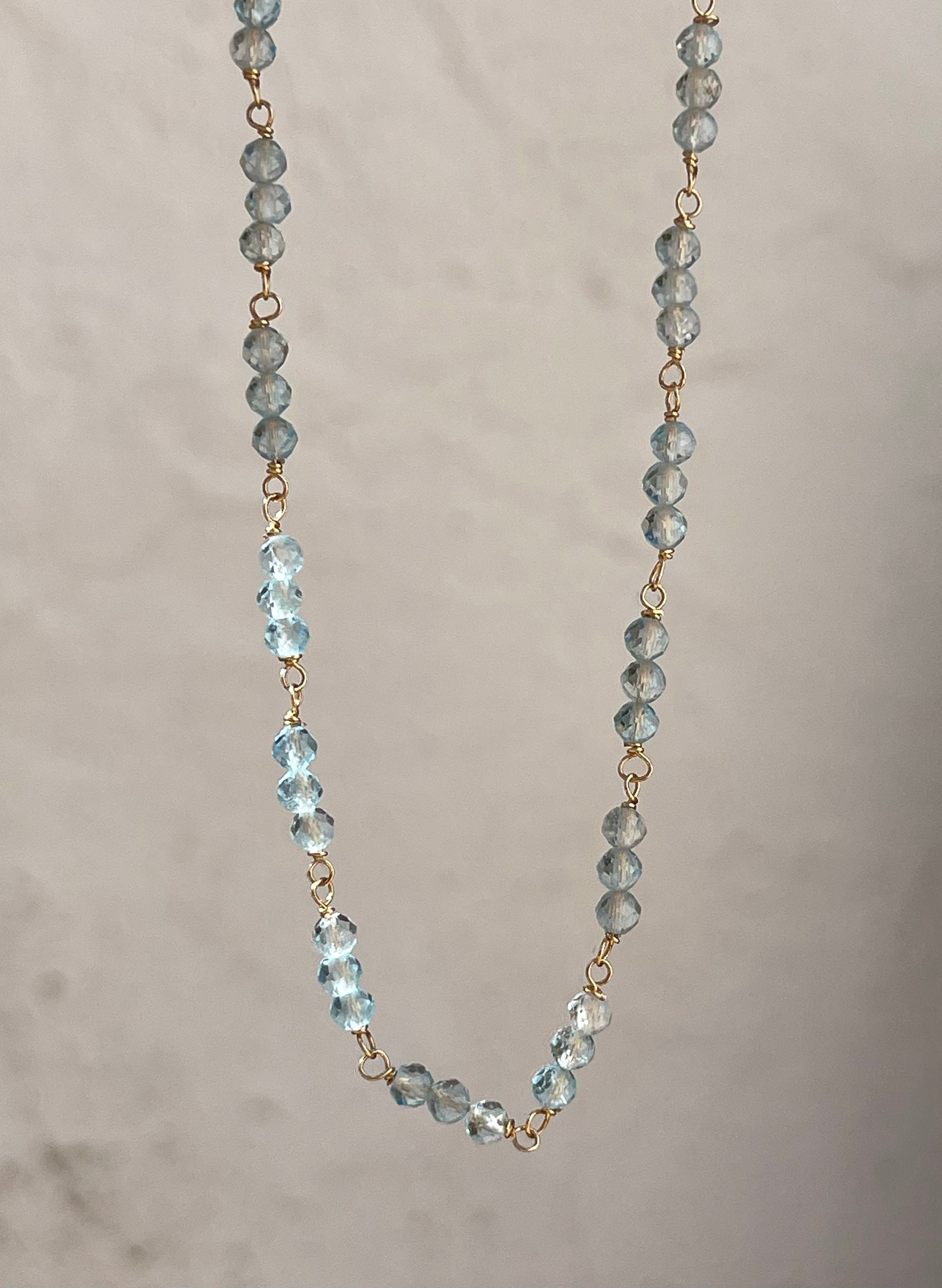 Collana In Oro Giallo Riempito 14K Con Topazio Blu Naturale – Fatto A Mano, 45cm - Foto 6