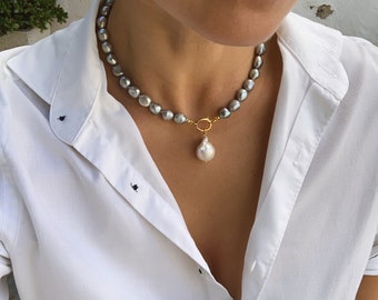 ネックレス・ペンダント Gray Pearl Necklace Grey Pearl Necklace,10mm Silver Gray Baroque Pearl Necklace
