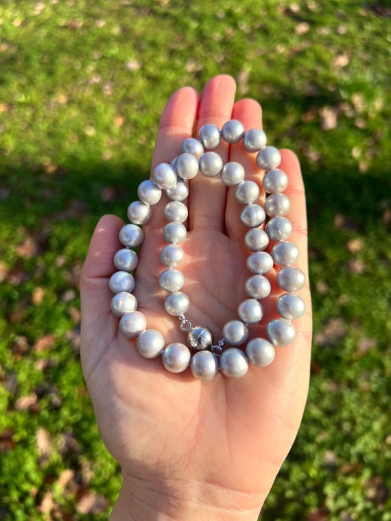 Grey Pearl Necklace Classic Pearl Necklace Real Pearl Jewelry