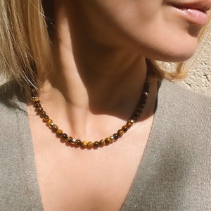Tigers eye beaded necklace, gold filled, layering necklace, tigers eye jewelry