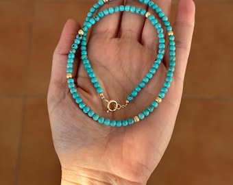 Genuine American turquoise and solid 18k gold beaded necklace, dainty necklace, beaded necklaces for women