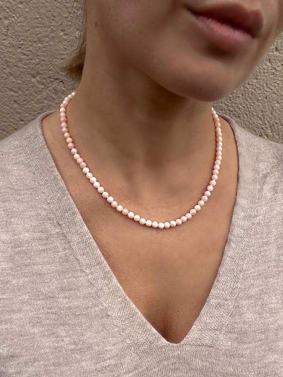 Angel Skin Coral Necklace: 18k Gold Clasp, Japanese Precious Coral