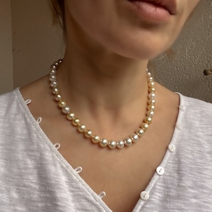 South sea pearl necklace, semi baroque multi color genuine pearls