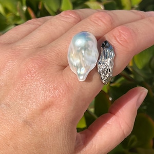Baroque Pearl Statement Ring: Sterling Silver, Adjustable Band