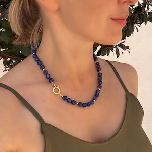 Lapis lazuli necklace, Lapis lazuli and gold vermeil beaded necklace,  necklaces for women, lapis lazuli jewelry, handmade jewelry
