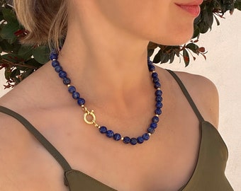 Lapis lazuli necklace, Lapis lazuli and gold vermeil beaded necklace,  necklaces for women, lapis lazuli jewelry, handmade jewelry