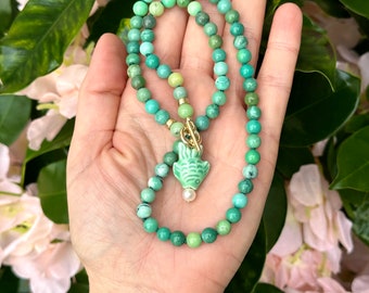 Fish necklace, Green agate necklace, Beaded necklaces,  necklace with fish pendant, Gift for her, Cute necklace