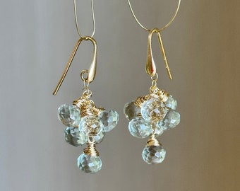 Prasiolite Dangle Earrings: Handmade Green Amethyst, Gold Vermeil