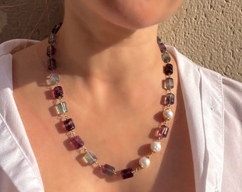 Fluorite Necklace, Statement Necklace, Fluorite jewelry, Rainbow fluorite, Handmade jewelry, Gift for her, Unique jewelry