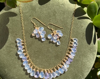Lavender Quartz Necklace & Earrings Set on Gold-Filled Chain – Elegant Handmade Jewelry