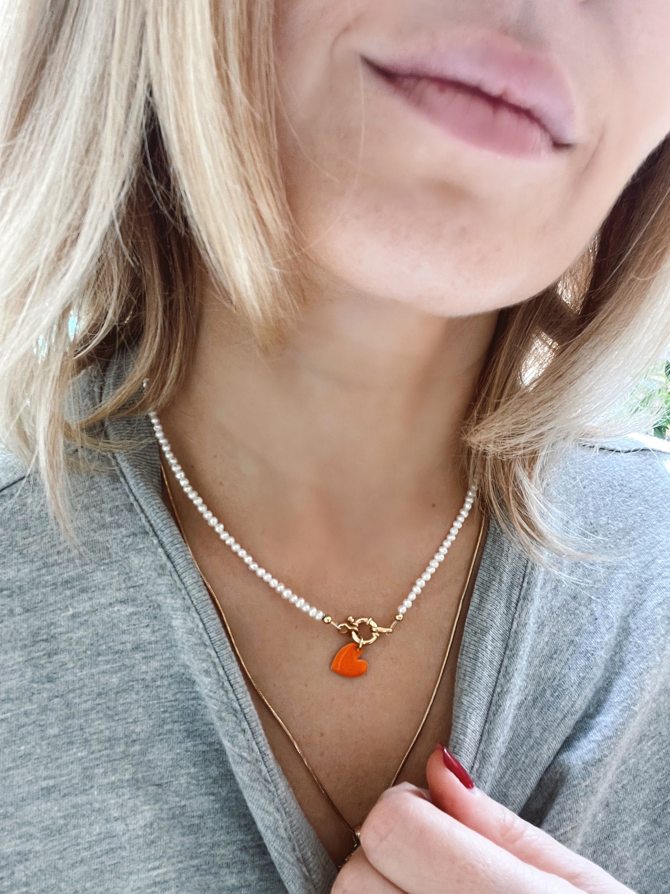 Collana con ciondolo a forma di cuore e perla d'acqua dolce, argento sterling, lunghezza catena 40 5 cm, regalo per lei, accessorio - Italia Collana con ciondolo a forma di cuore e perla d'acqua dolce, argento sterling, lunghezza catena 40 5 cm, regalo per lei, accessorio - Italia