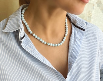 Larimar and gold filled beaded necklace, larimar jewelry, beaded necklaces for women