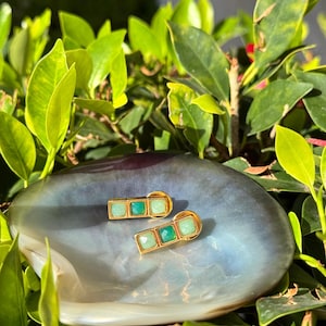 Green Agate Aventurine Earrings: Gold Filled Geometric Dangle