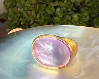 Light Amethyst Ring, Gold Plated Sterling Silver, Minimalist Lavender Gemstone