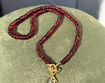 Garnet Gemstone Necklace – Gold-Plated Fish Pendant, Crystal Accents