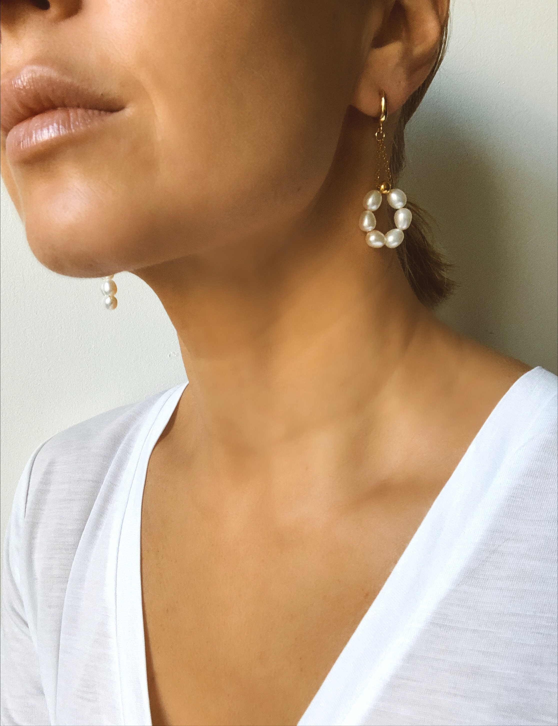 Boucles D'oreilles Créoles Argent 925 - Neuf Sans Emballage, Style Eau Douce Avec Perles