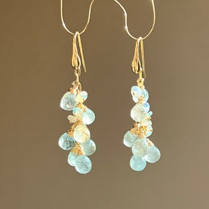 Aquamarine Earrings, Aquamarine and Ethiopian Opal Cascade Earrings "Aqua", Gemstone cluster earrings, March birthstone, Handmade jewelry
