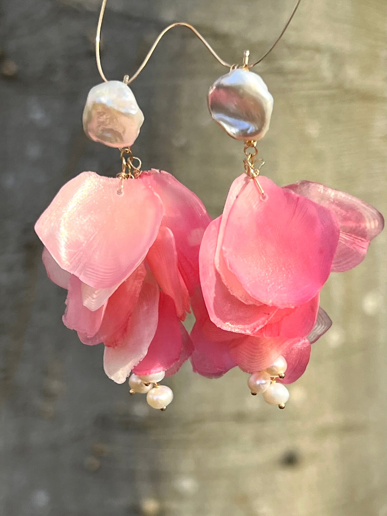 Pink Flower Petal Earrings primavera Statement Etsy