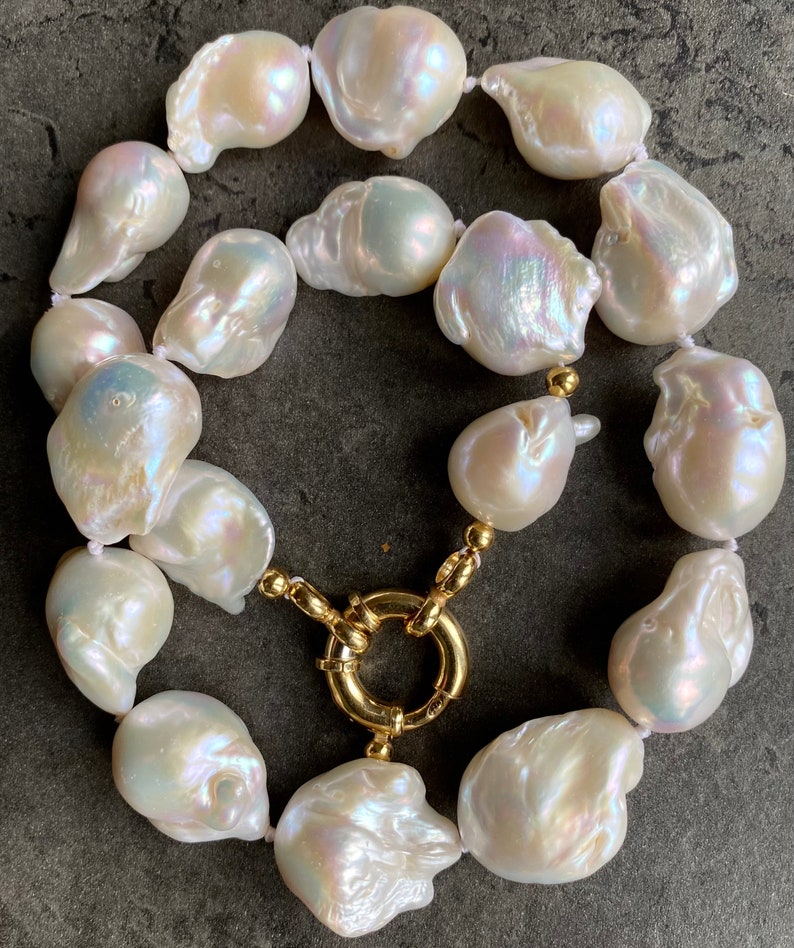 Chunky baroque pearl necklace, AAA quality fresh water pearls, wedding necklace, gold vermeil or solid gold clasp image 8