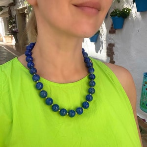 Chunky lapis lazuli gumball beaded necklace, oversized necklaces, lapis lazuli jewelry, gemstone necklaces for women
