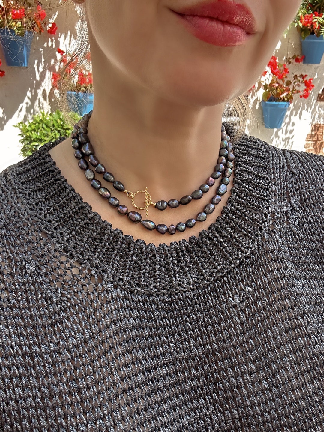 Elsie Pearl On Silk Necklace Black main image 1