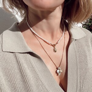 Scarab necklace, tiny fresh water pearl necklace with scarab pendant, layering necklace, Valentine's Day gift idea image 8