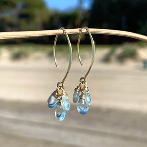 Aquamarine wire drop earrings, gemstone briolette dangle earrings, March birthstone, aquamarine jewelry
