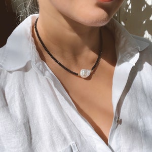 Black Spinel and Baroque Pearl Necklace