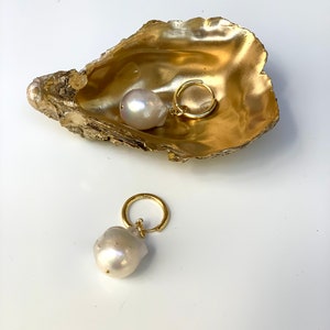 Gold plated silver genuine baroque pearl hoop earrings