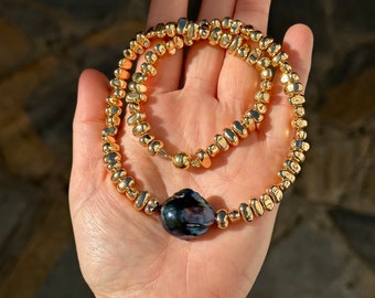 Hematite And Black Baroque Pearl Necklace, Gift for her, Handmade beaded necklace, Unique jewelry