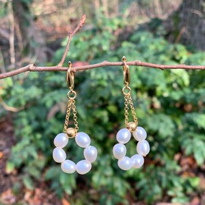 Pearl earrings, Dangle Drop earrings, Freshwater pearls, Pearl hoop earrings, Cute earrings, Bridal Earrings, Handmade jewelry, Gift for her image 6