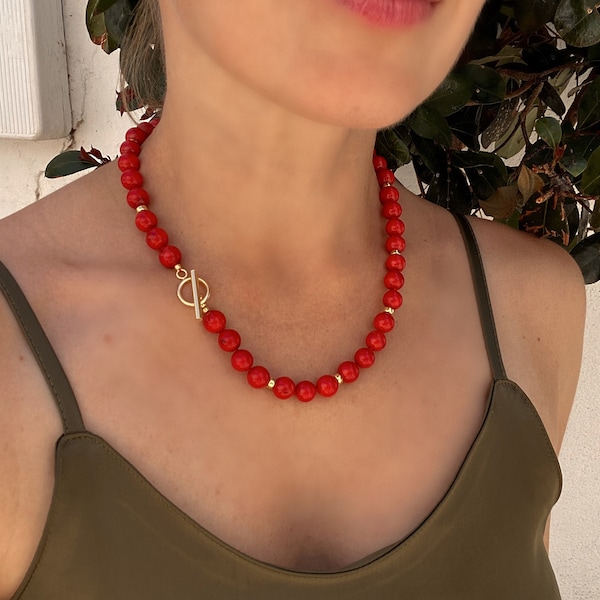 Collier de corail rouge, colliers de perles, collier rouge, bijoux de corail, cadeaux pour elle, cadeau d’anniversaire, bijoux de corail rouge, colliers classiques