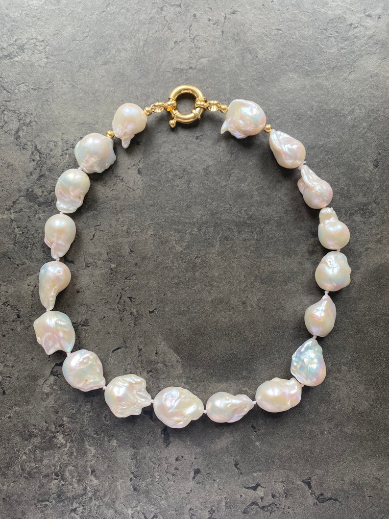 Chunky baroque pearl necklace, AAA quality fresh water pearls, wedding necklace, gold vermeil or solid gold clasp image 6