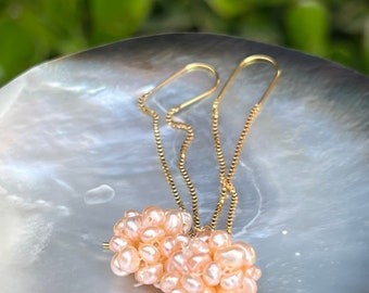 Pink Pearl ball threader earrings, pearl dangle earrings