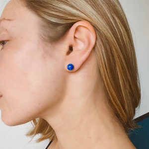 Lapis lazuli stud earrings, gold vermeil, genuine gemstone
