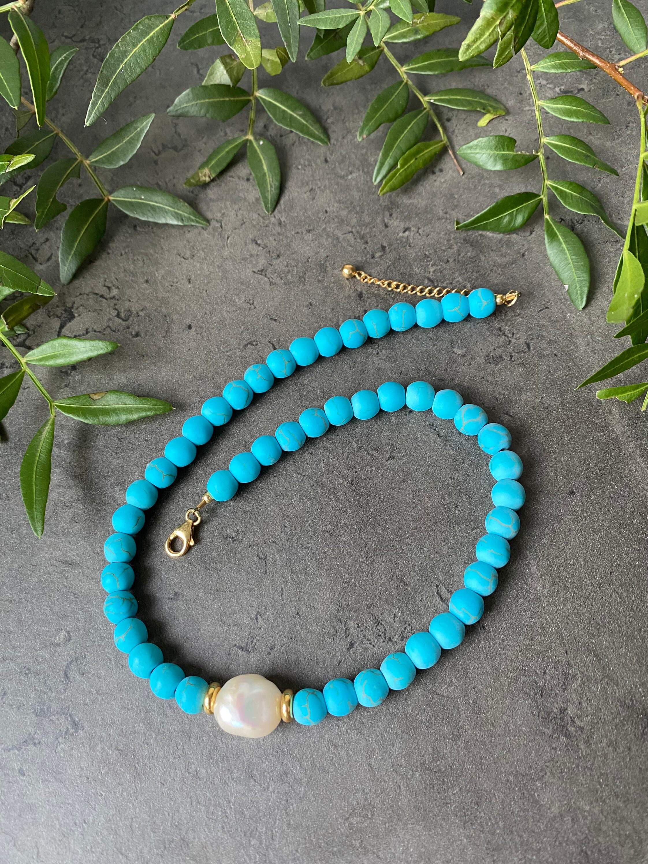 Turquoise and Pearl Necklace, Turquoise Necklace, Pearl Necklace  