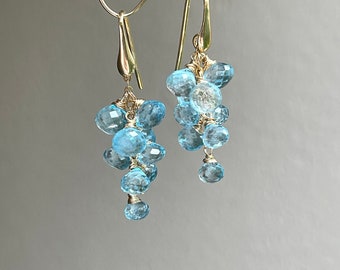 Topaz earrings, Sky blue topaz dangle earrings, Long cluster earrings, Cascade earrings, Gemstone earrings, Handmade jewelry